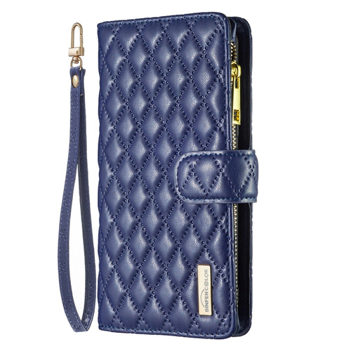 For iPhone 15 Pro Max Diamond Lattice Zipper Wallet Leather Flip Phone Case(Blue) - HoMEdemic™ 