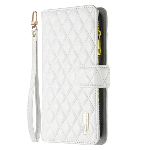 For iPhone 15 Pro Max Diamond Lattice Zipper Wallet Leather Flip Phone Case(White) - HoMEdemic™ 