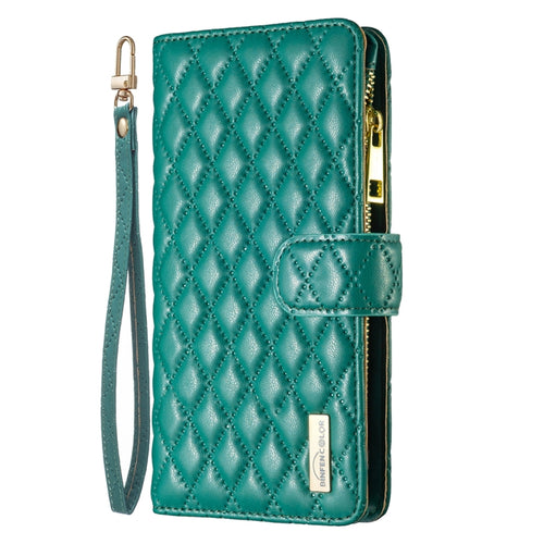 For iPhone 15 Pro Max Diamond Lattice Zipper Wallet Leather Flip Phone Case(Green) - HoMEdemic™ 