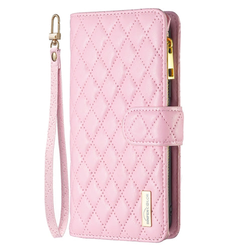 For iPhone 15 Pro Max Diamond Lattice Zipper Wallet Leather Flip Phone Case(Pink) - HoMEdemic™ 