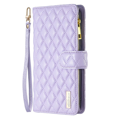 For iPhone 15 Pro Max Diamond Lattice Zipper Wallet Leather Flip Phone Case(Purple) - HoMEdemic™ 