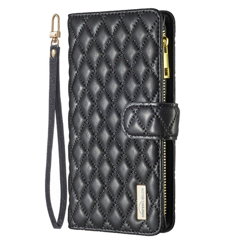 For iPhone 15 Pro Max Diamond Lattice Zipper Wallet Leather Flip Phone Case(Black) - HoMEdemic™ 