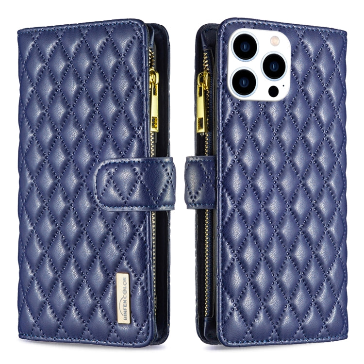 For iPhone 15 Pro Diamond Lattice Zipper Wallet Leather Flip Phone Case(Blue) - HoMEdemic™ 