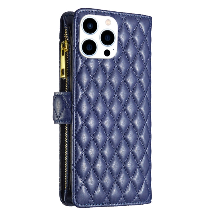 For iPhone 15 Pro Diamond Lattice Zipper Wallet Leather Flip Phone Case(Blue) - HoMEdemic™ 