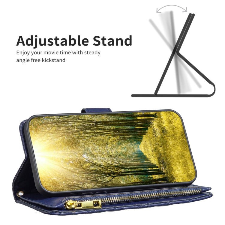 For iPhone 15 Pro Diamond Lattice Zipper Wallet Leather Flip Phone Case(Blue) - HoMEdemic™ 