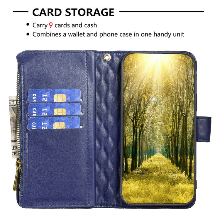 For iPhone 15 Pro Diamond Lattice Zipper Wallet Leather Flip Phone Case(Blue) - HoMEdemic™ 