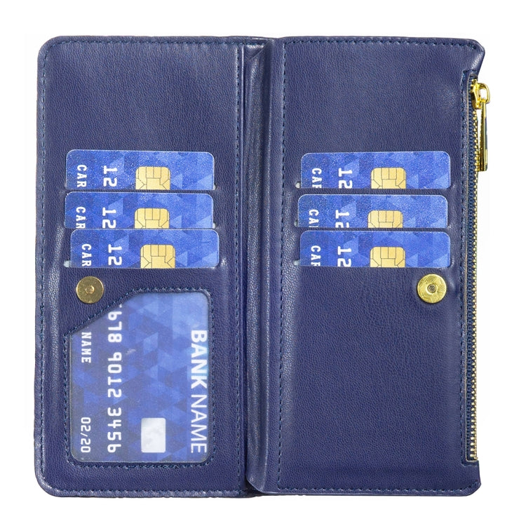 For iPhone 15 Pro Diamond Lattice Zipper Wallet Leather Flip Phone Case(Blue) - HoMEdemic™ 