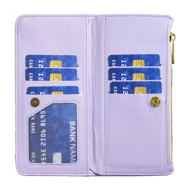 For iPhone 15 Pro Diamond Lattice Zipper Wallet Leather Flip Phone Case(Purple) - HoMEdemic™ 