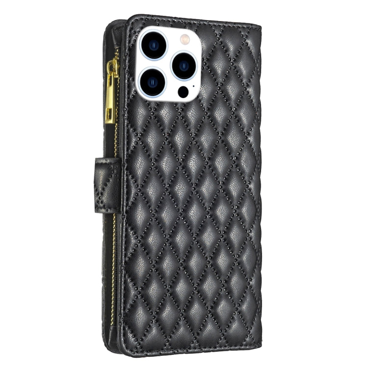 For iPhone 15 Pro Diamond Lattice Zipper Wallet Leather Flip Phone Case(Black) - HoMEdemic™ 