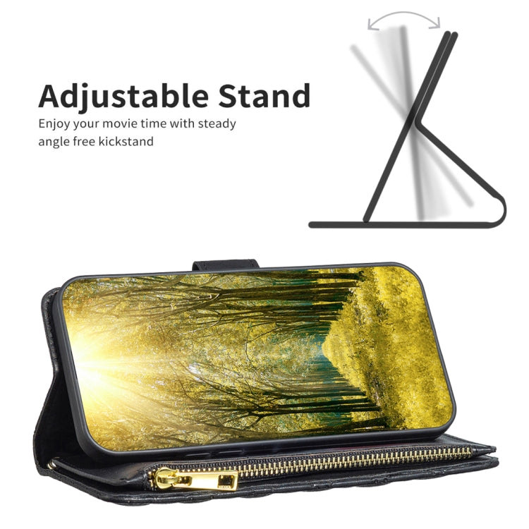 For iPhone 15 Pro Diamond Lattice Zipper Wallet Leather Flip Phone Case(Black) - HoMEdemic™ 