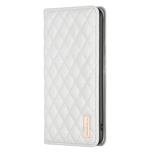 For iPhone 15 Pro Max Diamond Lattice Magnetic Leather Flip Phone Case(White) - HoMEdemic™ 