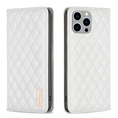 For iPhone 15 Pro Max Diamond Lattice Magnetic Leather Flip Phone Case(White) - HoMEdemic™ 