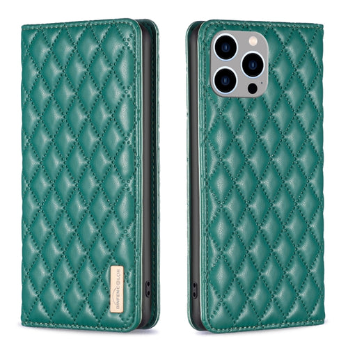 For iPhone 15 Pro Max Diamond Lattice Magnetic Leather Flip Phone Case(Green) - HoMEdemic™ 