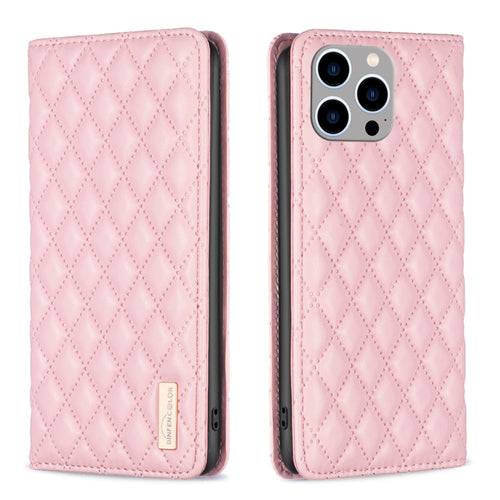 For iPhone 15 Pro Max Diamond Lattice Magnetic Leather Flip Phone Case(Pink) - HoMEdemic™ 