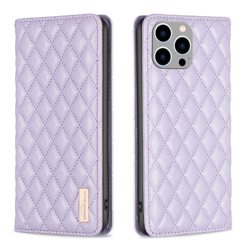 For iPhone 15 Pro Max Diamond Lattice Magnetic Leather Flip Phone Case(Purple) - HoMEdemic™ 