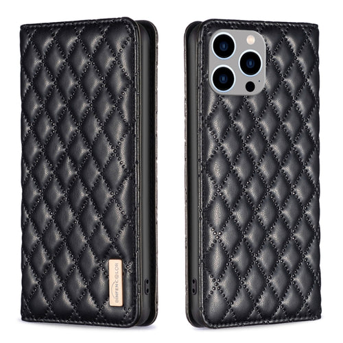 For iPhone 15 Pro Max Diamond Lattice Magnetic Leather Flip Phone Case(Black) - HoMEdemic™ 