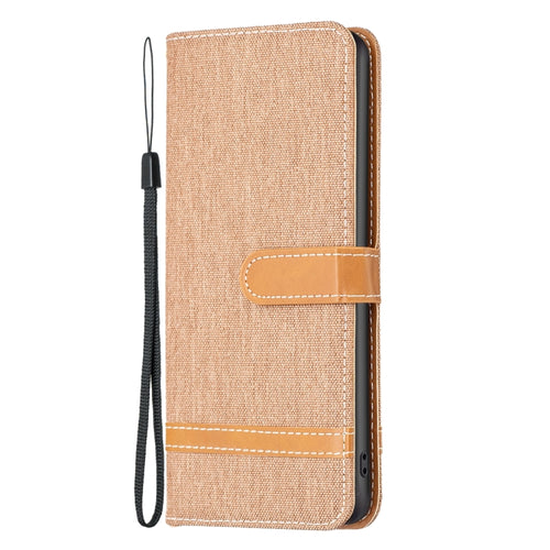 For iPhone 15 Pro Max Color Block Denim Texture Leather Phone Case(Brown) - HoMEdemic™ 