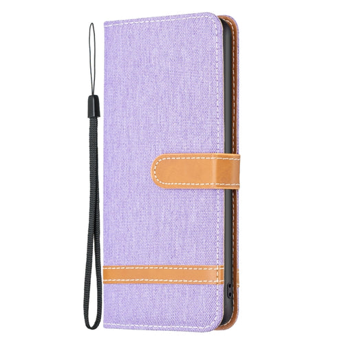 For iPhone 15 Pro Max Color Block Denim Texture Leather Phone Case(Purple) - HoMEdemic™ 