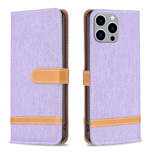 For iPhone 15 Pro Max Color Block Denim Texture Leather Phone Case(Purple) - HoMEdemic™ 