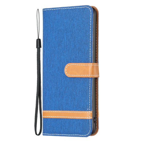 For iPhone 15 Pro Max Color Block Denim Texture Leather Phone Case(Royal Blue) - HoMEdemic™ 