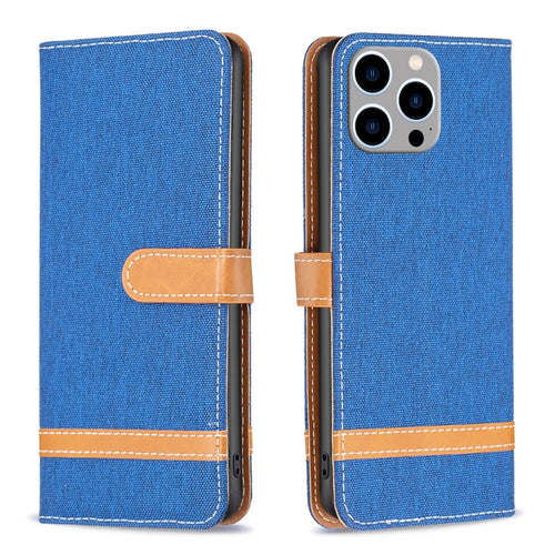 For iPhone 15 Pro Max Color Block Denim Texture Leather Phone Case(Royal Blue) - HoMEdemic™ 