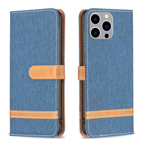 For iPhone 15 Pro Max Color Block Denim Texture Leather Phone Case(Dark Blue) - HoMEdemic™ 