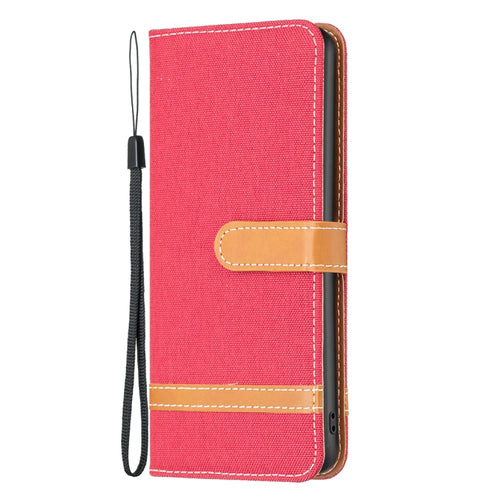 For iPhone 15 Pro Max Color Block Denim Texture Leather Phone Case(Red) - HoMEdemic™ 