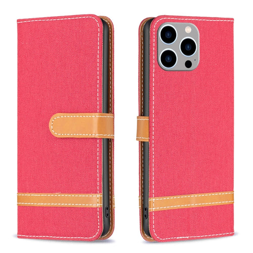 For iPhone 15 Pro Max Color Block Denim Texture Leather Phone Case(Red) - HoMEdemic™ 