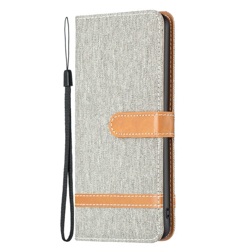 For iPhone 15 Pro Max Color Block Denim Texture Leather Phone Case(Grey) - HoMEdemic™ 