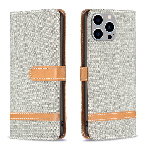 For iPhone 15 Pro Max Color Block Denim Texture Leather Phone Case(Grey) - HoMEdemic™ 