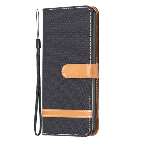 For iPhone 15 Pro Max Color Block Denim Texture Leather Phone Case(Black) - HoMEdemic™ 