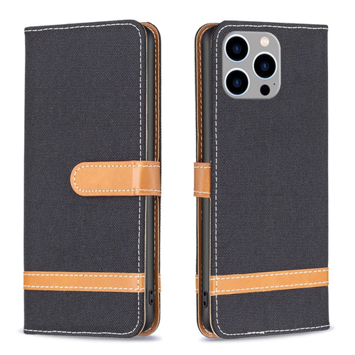 For iPhone 15 Pro Max Color Block Denim Texture Leather Phone Case(Black) - HoMEdemic™ 