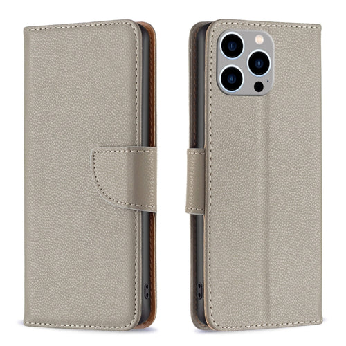 For iPhone 15 Pro Max Litchi Texture Pure Color Flip Leather Phone Case(Grey) - HoMEdemic™ 