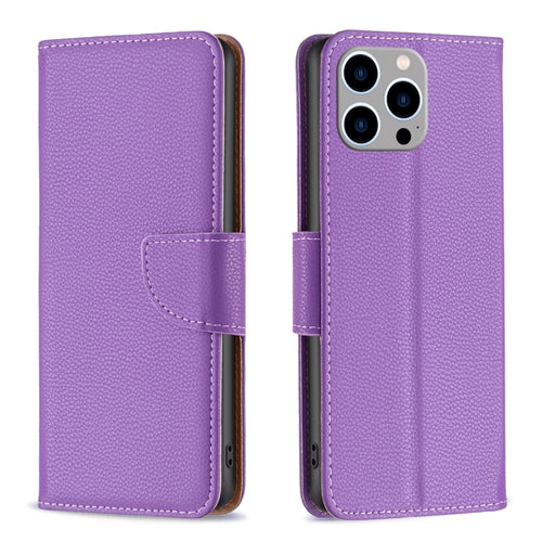 For iPhone 15 Pro Max Litchi Texture Pure Color Flip Leather Phone Case(Purple) - HoMEdemic™ 