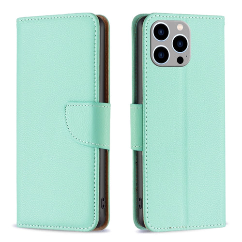 For iPhone 15 Pro Max Litchi Texture Pure Color Flip Leather Phone Case(Green) - HoMEdemic™ 