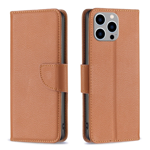 For iPhone 15 Pro Max Litchi Texture Pure Color Flip Leather Phone Case(Brown) - HoMEdemic™ 