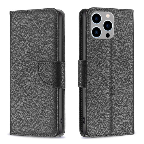 For iPhone 15 Pro Max Litchi Texture Pure Color Flip Leather Phone Case(Black) - HoMEdemic™ 