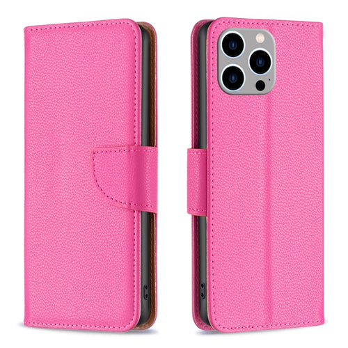 For iPhone 15 Pro Max Litchi Texture Pure Color Flip Leather Phone Case(Rose Red) - HoMEdemic™ 