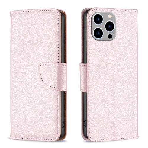 For iPhone 15 Pro Max Litchi Texture Pure Color Flip Leather Phone Case(Rose Gold) - HoMEdemic™ 