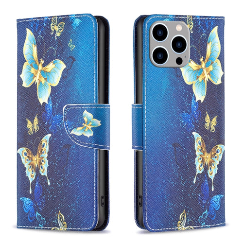 For iPhone 15 Pro Max Colored Drawing Pattern Flip Leather Phone Case(Gold Butterfly) - HoMEdemic™ 