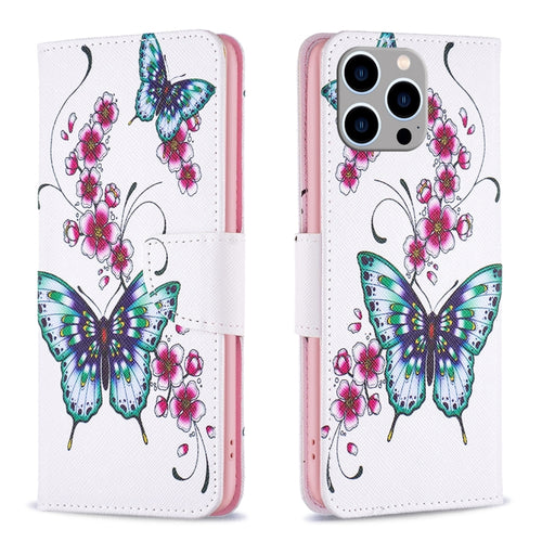 For iPhone 15 Pro Max Colored Drawing Pattern Flip Leather Phone Case(Flowers Butterfly) - HoMEdemic™ 