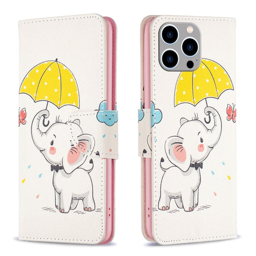 For iPhone 15 Pro Max Colored Drawing Pattern Flip Leather Phone Case(Umbrella Elephant) - HoMEdemic™ 