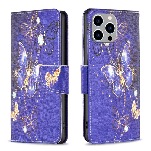 For iPhone 15 Pro Max Colored Drawing Pattern Flip Leather Phone Case(Purple Butterfly) - HoMEdemic™ 