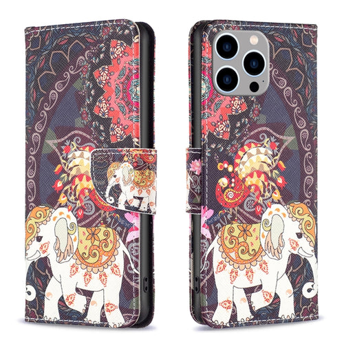 For iPhone 15 Pro Max Colored Drawing Pattern Flip Leather Phone Case(Flowers Elephant) - HoMEdemic™ 