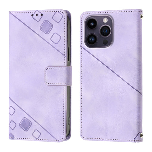 For iPhone 15 Pro Max Skin-feel Embossed Leather Phone Case(Light Purple) - HoMEdemic™ 