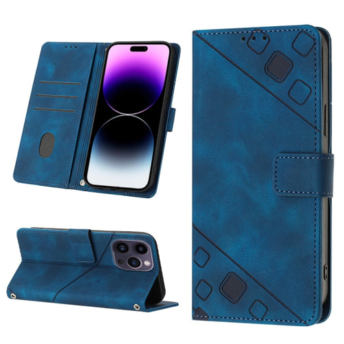 For iPhone 15 Pro Max Skin-feel Embossed Leather Phone Case(Blue) - HoMEdemic™ 