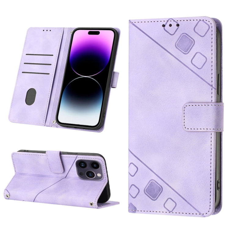 For iPhone 15 Pro Skin-feel Embossed Leather Phone Case(Light Purple) - HoMEdemic™ 