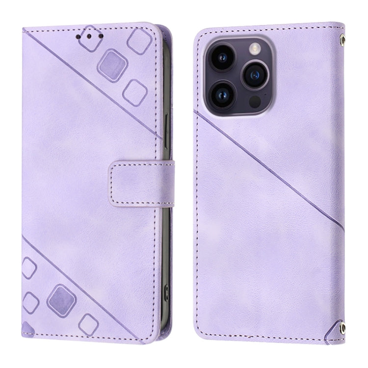 For iPhone 15 Pro Skin-feel Embossed Leather Phone Case(Light Purple) - HoMEdemic™ 