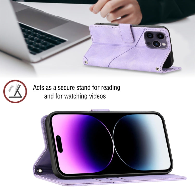 For iPhone 15 Pro Skin-feel Embossed Leather Phone Case(Light Purple) - HoMEdemic™ 