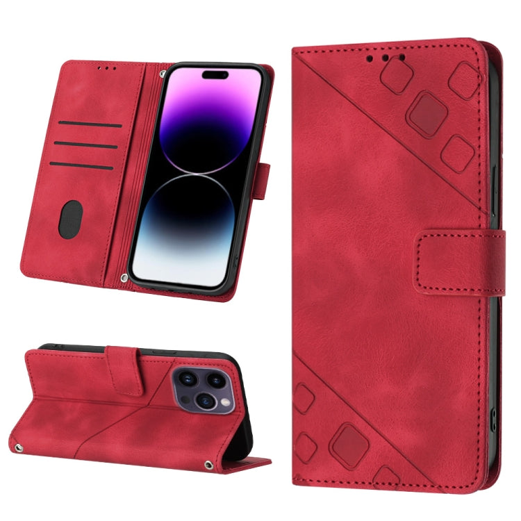 For iPhone 15 Pro Skin-feel Embossed Leather Phone Case(Red) - HoMEdemic™ 
